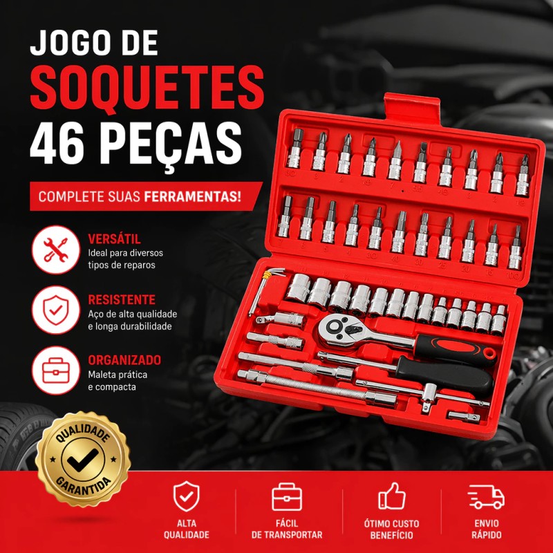 46 Peças Jogo De Chave Catraca Caixa De Ferramentas Compl...