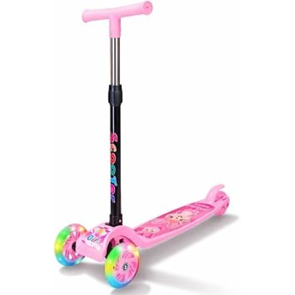 Patinete Infantil 3 Rodas Com Luzes LED Dobrável Altura Regulável