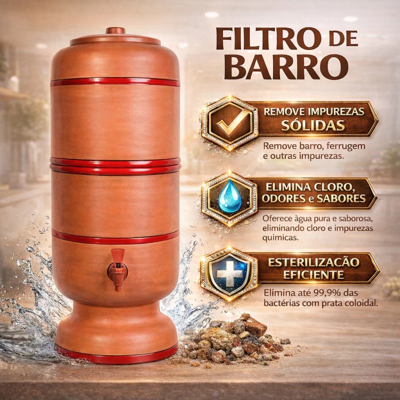 Filtro de Barro Artesanal Premium 06 Litros com Vela Trip...