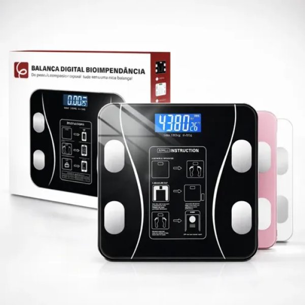 Eps-6905 Balaça Digital Epsilon Corporal Inteligente Bluetooth Com App, Lcd, Vidro Temperado, 180kg, Fitns, Peso, Saúde, Casa - Cor Preto