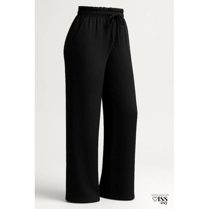 Calça Feminina Alfaiataria Wide Leg Social Pantalona