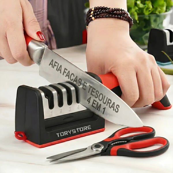 Afiador E Amolador De Facas E Tesouras 4 Em 1 Profissional Manual Vermelho Ou Amarelo Afia Amola E Alinha Lâminas Ideal... Preto