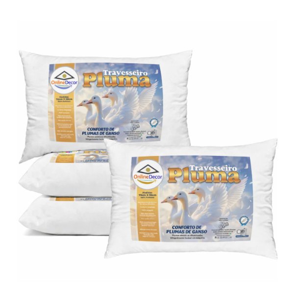 Kit 4 e 2 Travesseiro Pluma de Ganso Confortavel e Macio Antiacaro 50x70cm