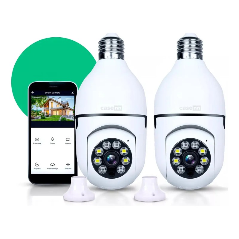 Kit 2 Câmeras Lampada De Segurança Ip Wifi Com Visão Notu...