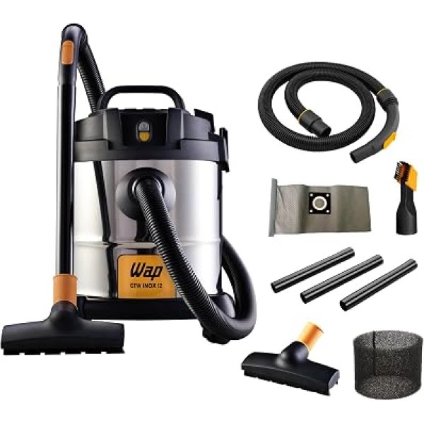 WAP Aspirador de Pó e Água Barril GTW INOX 12, Compacto, 12 Litros, com Filtro Lavável, 160mbar 1400W 220V