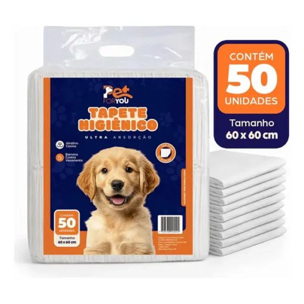 Tapete Higiênico Pet 50 Unidades 60x60 Descartável Cão Gato