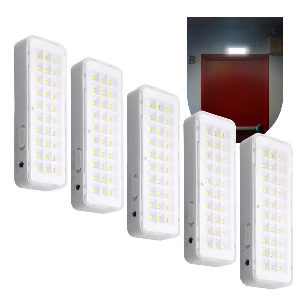 Kit 5 Luminária De Emergência 30leds Bateria Recarregável Cor Branco Frio Roya