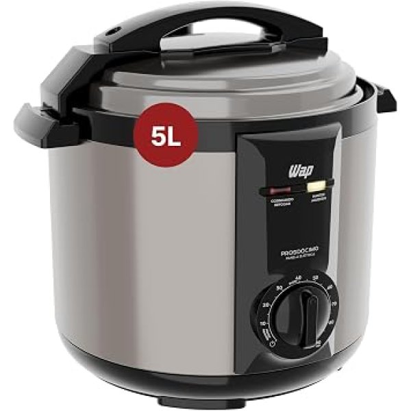WAP Panela de Pressão Elétrica em Inox WPPE2 5 Litros, Revestimento Antiaderente, 9 Dispositivos de Segurança, 900W 127V