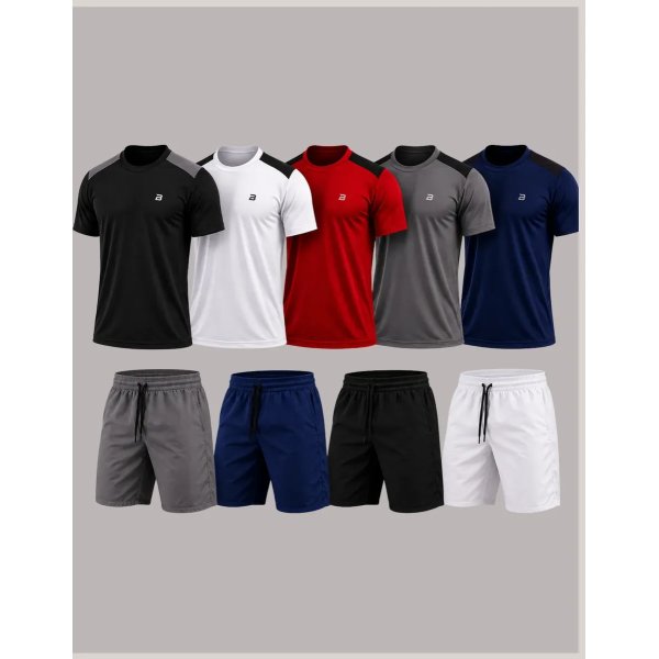Kit 9 Peças Dry Fit Masculino 5 Camisas 4 Bermudas Premium