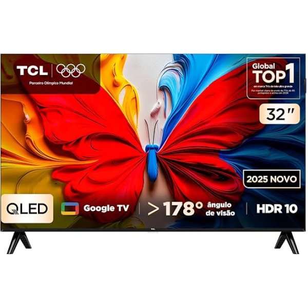 Smart TV TCL 32 Polegadas HD QLED S5K WiFi Bluetooth Google TV 2 HDMI HDR10 Dolby Audio 32S5K
