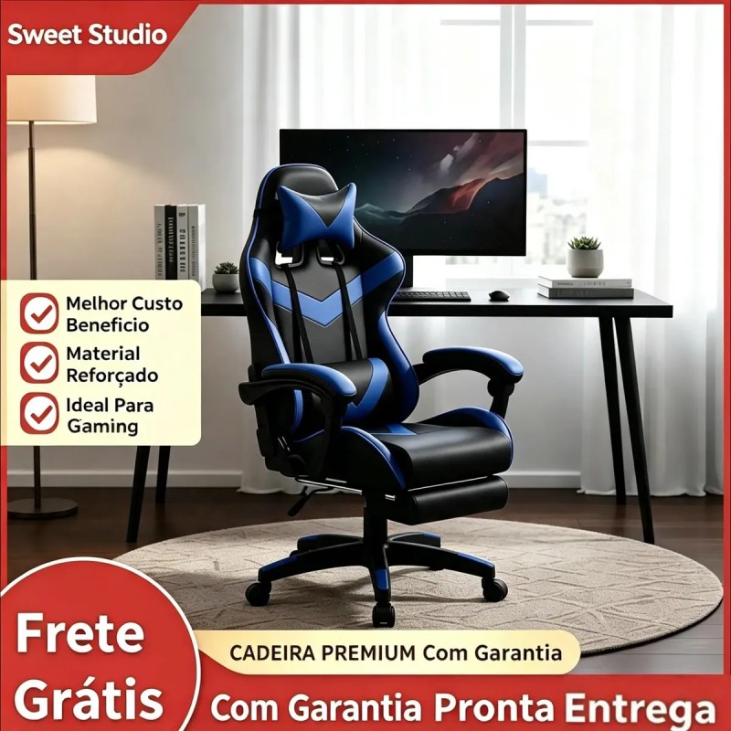 Cadeira Gamer Sweet Studio Ergonômica Reclinável em Couro...