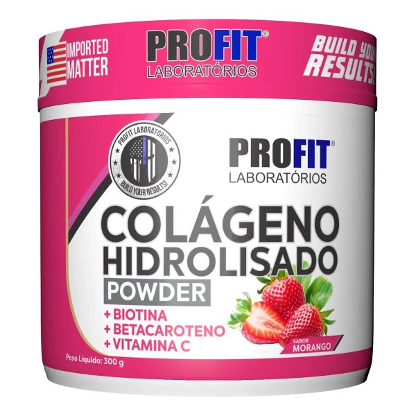 Colágeno Hidrolizado 300g Sabor Morango Suplemento Profit