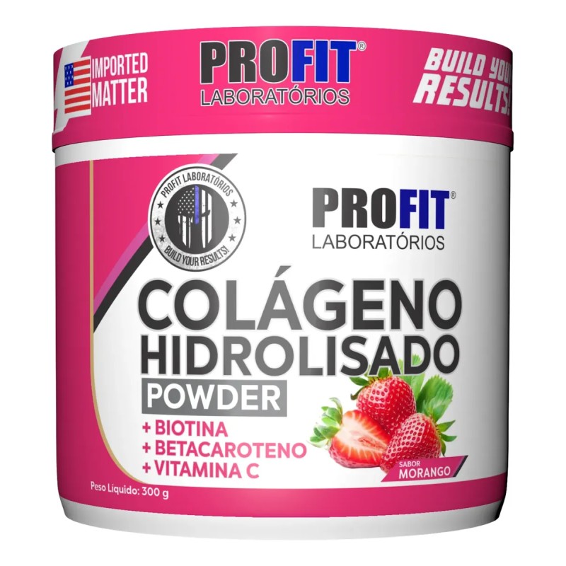 Colágeno Hidrolizado 300g Sabor Morango Suplemento Profit