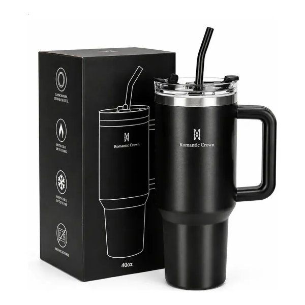 Copo Térmico Gigante 1,2l Inox Com Tampa E Inox Canudo Cor Preto Cor Pura / Material Fosco