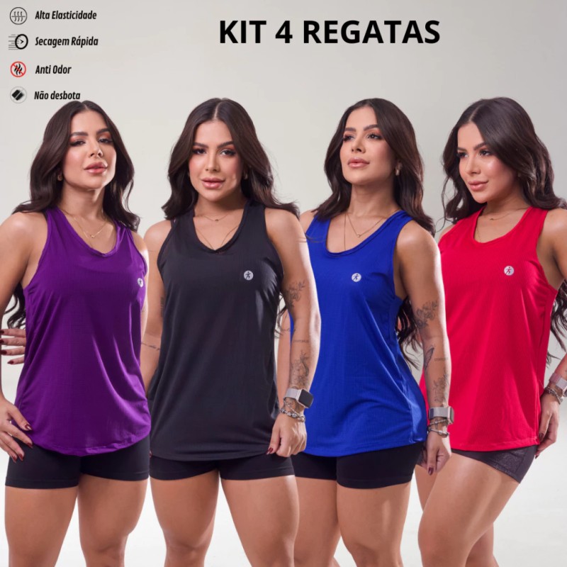 KIT 4 Regata Dry Fit Feminina Academia Costas Nadador Esp...