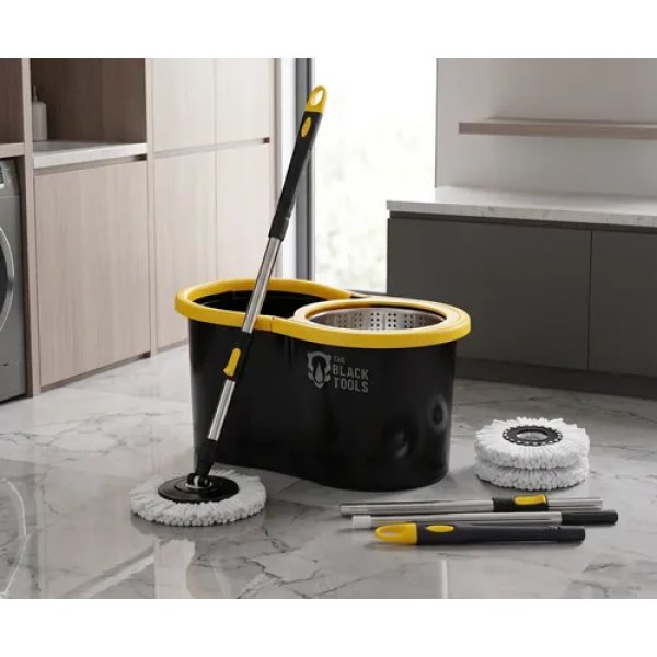 Mop Giratório 360° Balde Inox 8 Litros Centrífuga C/ 2 Refis