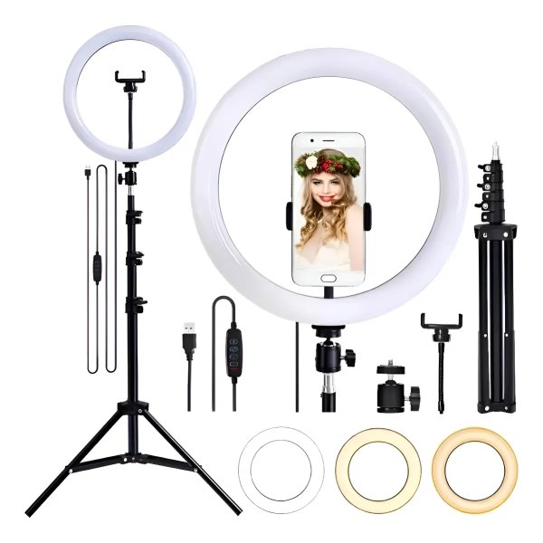 Ringlinght Led Lumi Luz Flash Estudio Profissional Com Tripe 210m Cor Preto 18W Pontokit