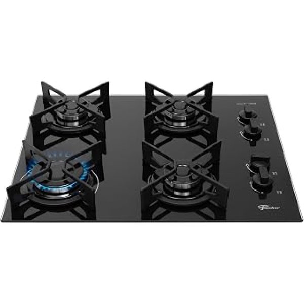 FISCHER COOKTOP À GÁS 4 BOCAS FIT LINE TREMPE IRON MESA VIDRO PRETO BIVOLT 36310-102671