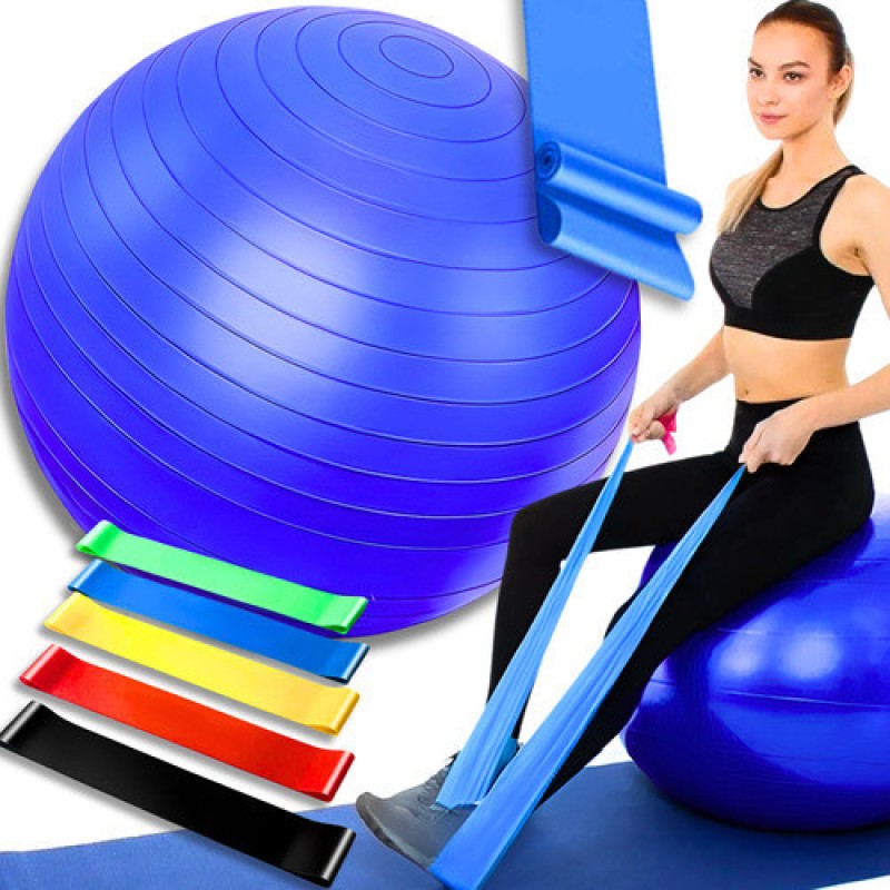 Kit Bola de Pilates 65cm Fisioterapia + 5 Elástico para E...