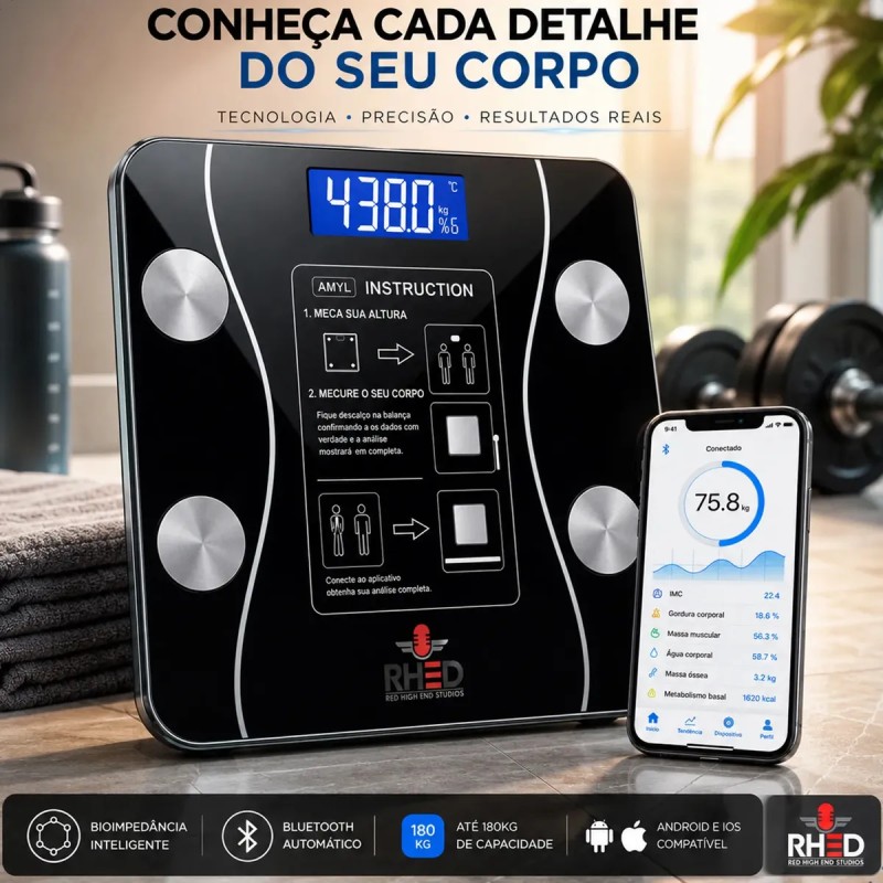 Balança Digital Bioimpedância Profissional smart imc 180k...