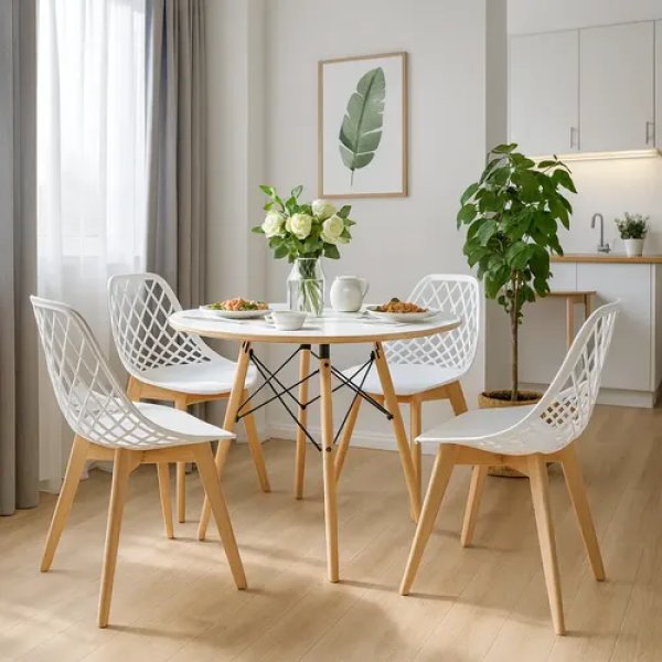 Conjunto Mesa Eames 90cm + 4 Cadeiras Kaila Wood Seatco