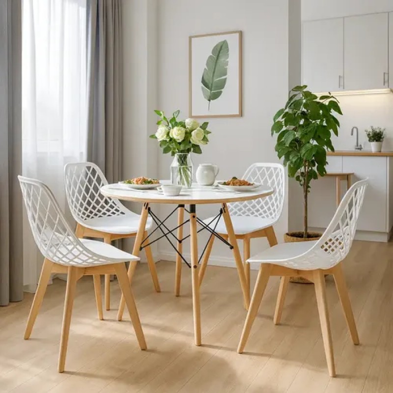 Conjunto Mesa Eames 90cm + 4 Cadeiras Kaila Wood Seatco