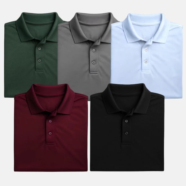 Kit 5 Camisa Polo Masculina Premium Piquet Camiseta Poliéster