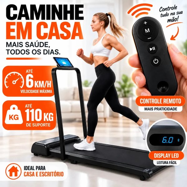 Esteira Elétrica 6km/h Dobrável Com Controle Remoto Display LED Para Caminhada e Corridas Residencial