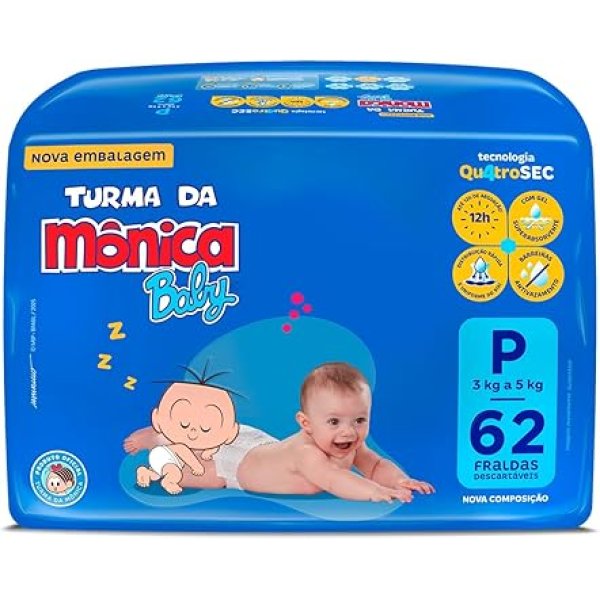 Fralda Turma da Mônica Baby Mega P 62 Unidades