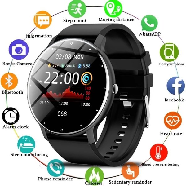 LIGE Relógio inteligente masculino à prova d'água com Bluetooth de freqüência cardíaca