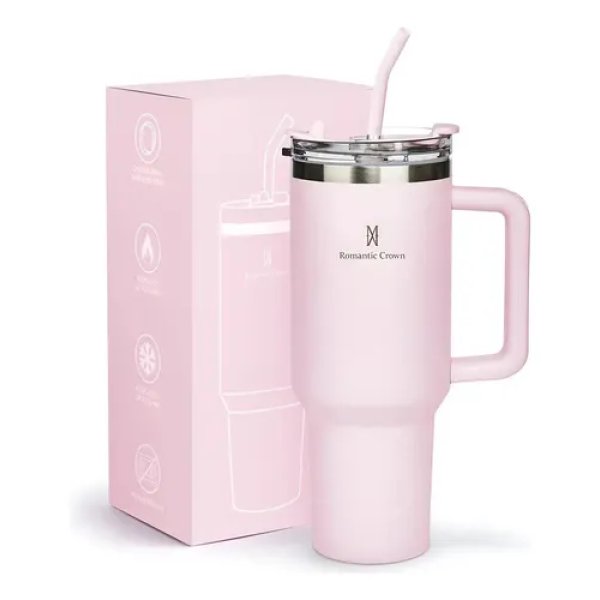 Copo Térmico Gigante 1,2l Inox Com Tampa E Inox Canudo Cor Rosa Cor Pura / Material Fosco