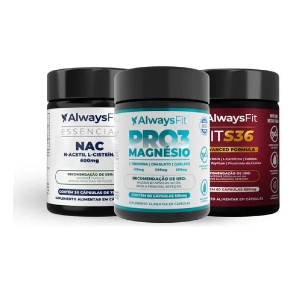 Kit Desintoxique Da Alwaysfit Pro3magnésio + Nac E Fits36 Sem Sabor