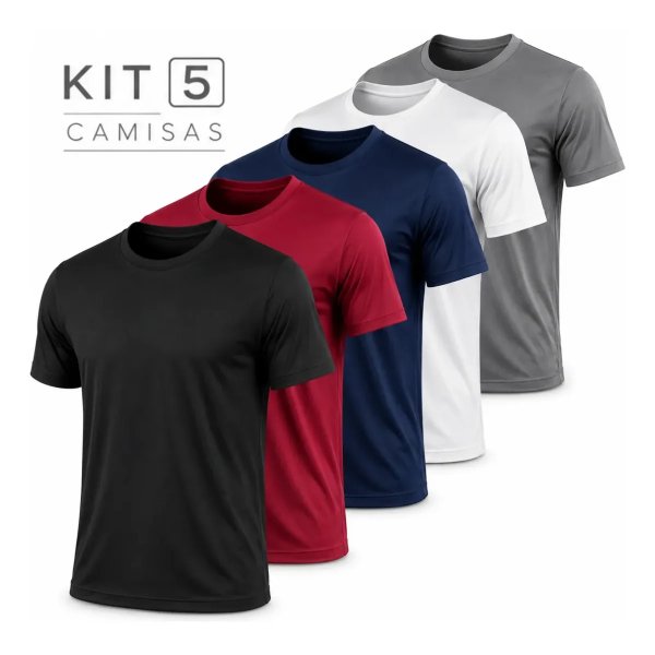 Kit 5 Camisetas Básicas Masculina Dry Fit Lisa Tradicional
