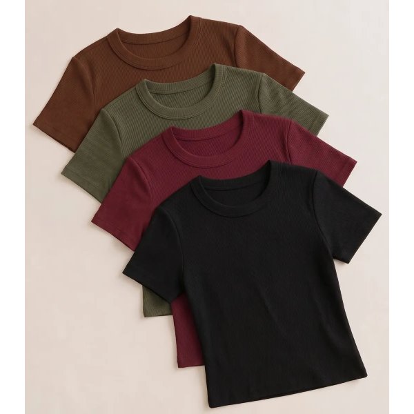 Kit 4 Blusa Feminina Ribana Canelado Estilosa Básica Baby Te