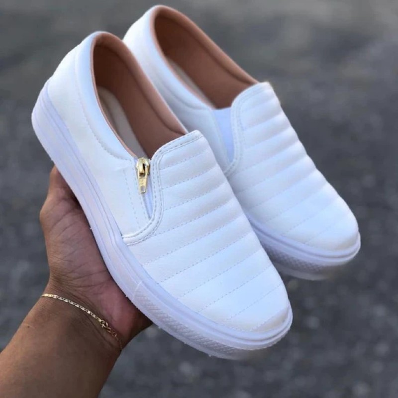 Tênis Sapatênis Sapatilha feminino Slip On Zíp casual Lev...