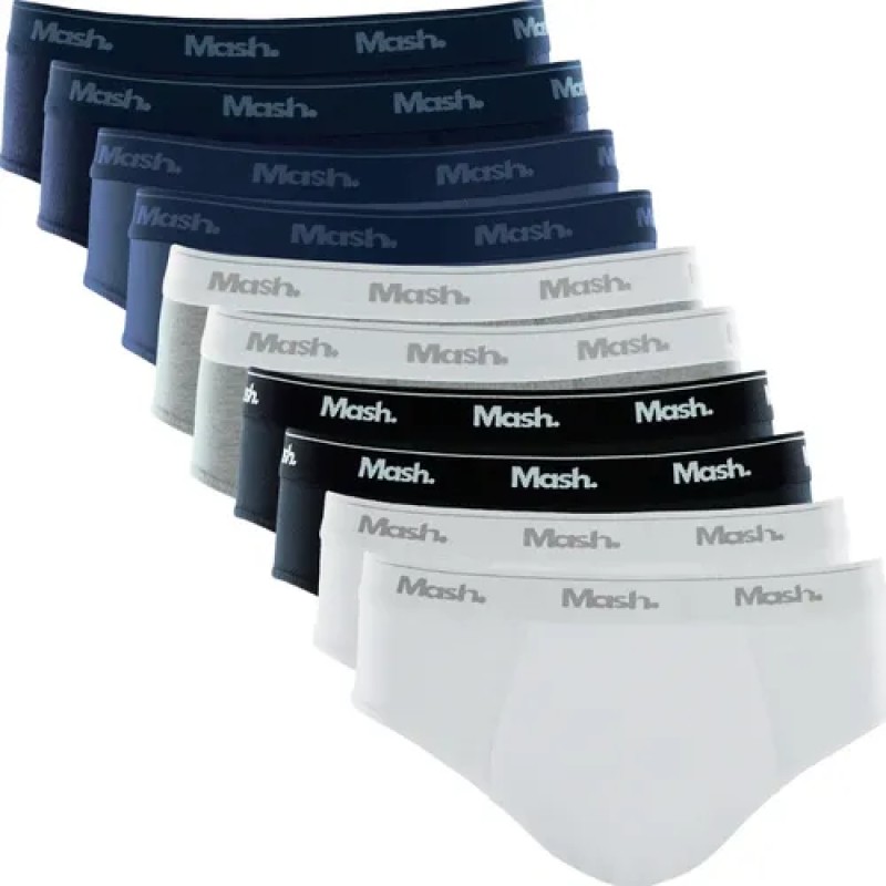 Kit Com 10 Cuecas Slip Mash Básica Masculina Algodão