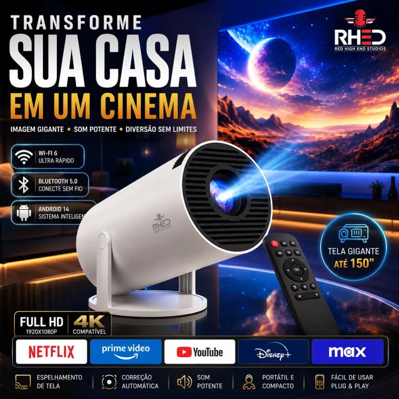 Projetor Smart Portátil Full Hd 4k Android 11 Wi-fi Bluet...