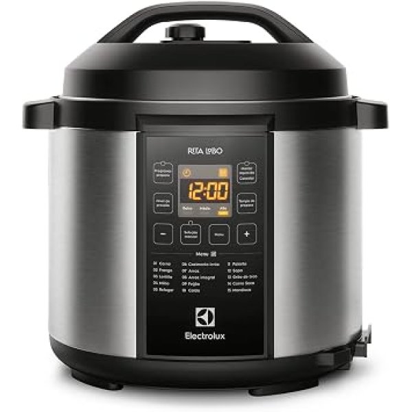 Electrolux Panela pressão elétrica Electrolux digital capacidade 6L silenciosa segura 10 travas segurança 15 receitas pré-programadas 3 níveis pressão PCC20 inox preto 127v por Rita Lobo